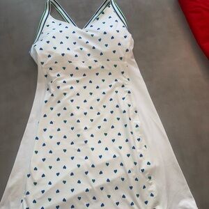 Tory Sport White Dress with Blue and Green Heart Accents
